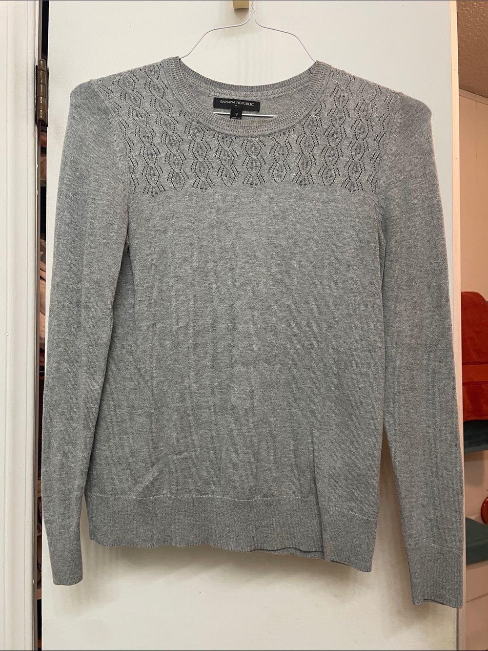 Banana Republic Light Gray Crewneck Sweater with Lace Yoke